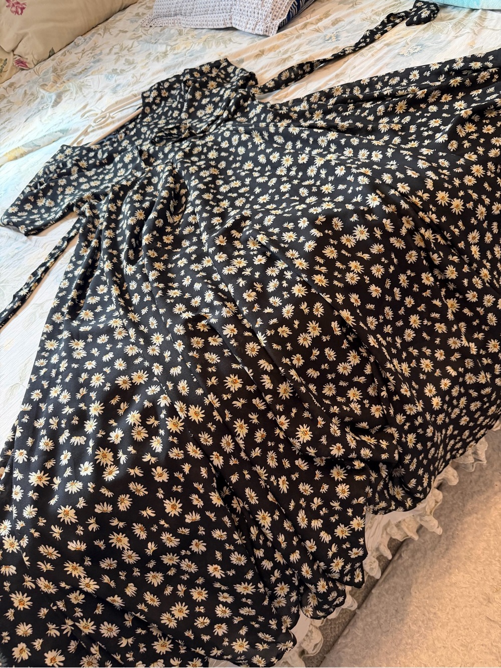 Black Daisy Print Women's Dress maxi long flare dress medium